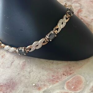 EUC~Woman’s Sterling Silver Cubic Zirconia Rhinestone Black & Crystal Bracelet